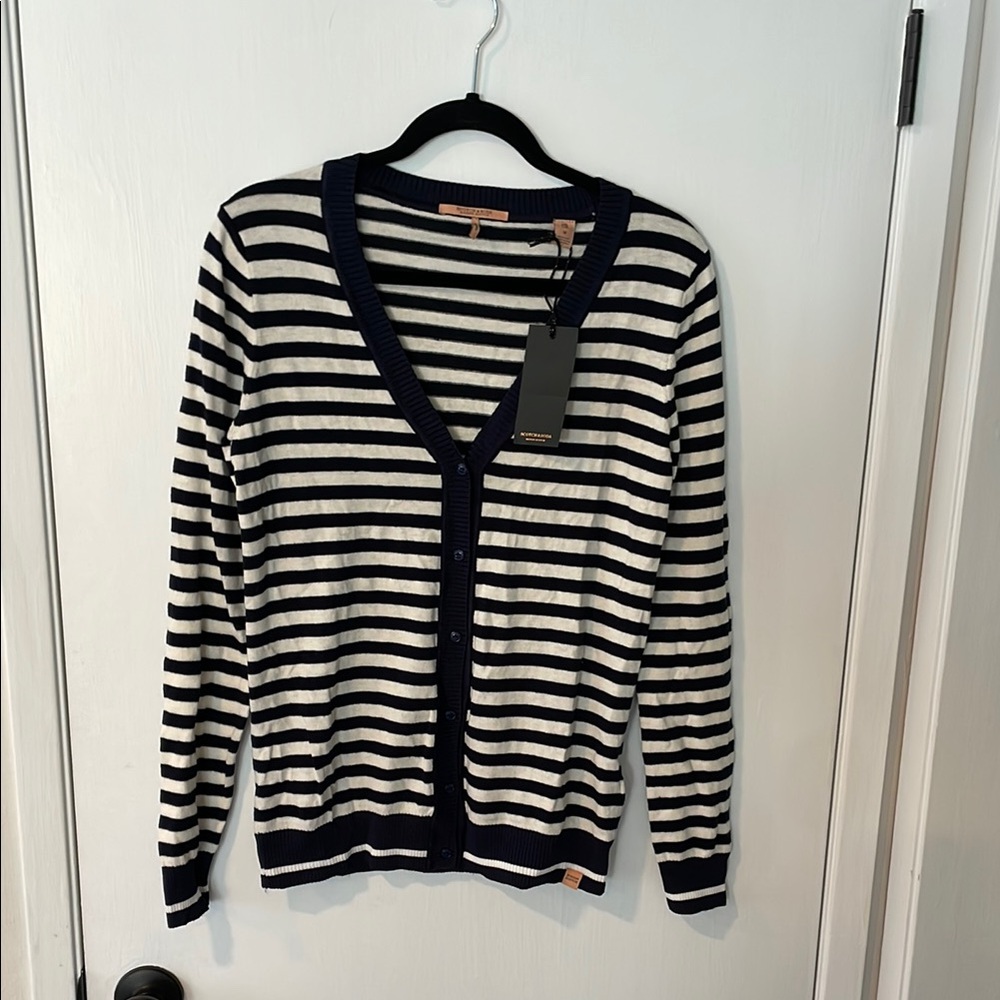 Scotch & Soda Navy and White Striped Cardigan